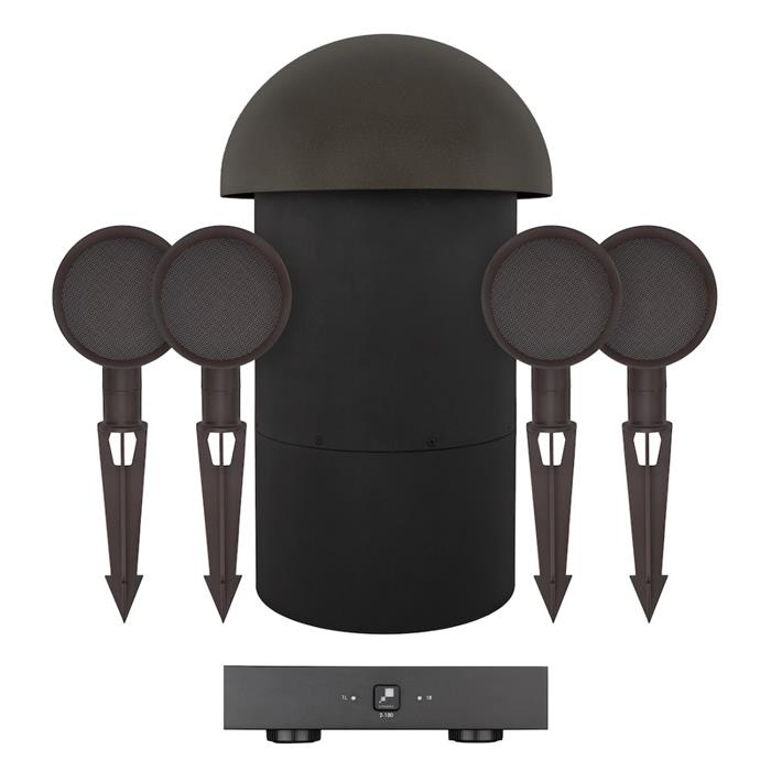 Sistema audio exterior Sonance Series 4.1 con subwoofer y amplificador 